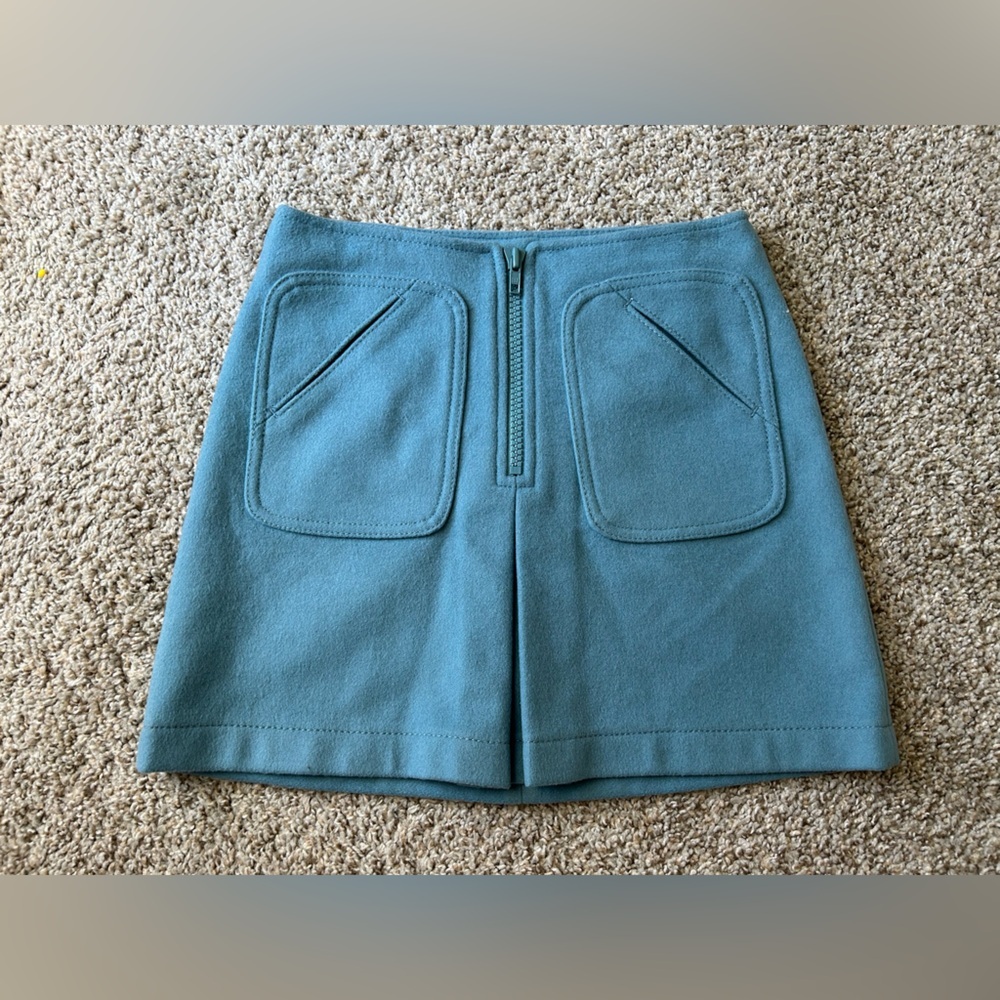 Y2K Vtg GAP Blue Mini Skirt Wool Nylon Women’s Size 0 Business Pockets Front Zip